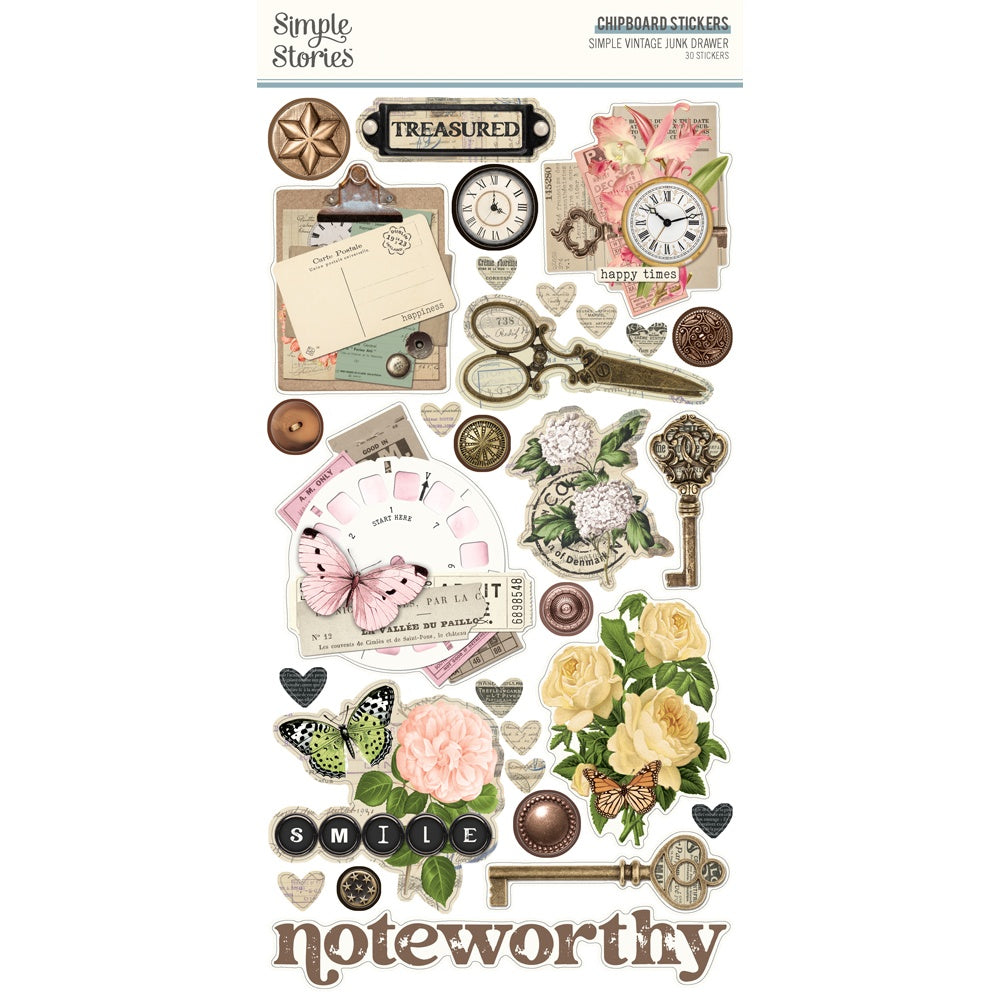Simple Stories Chipboard Stickers - Simple Vintage Junk Drawer