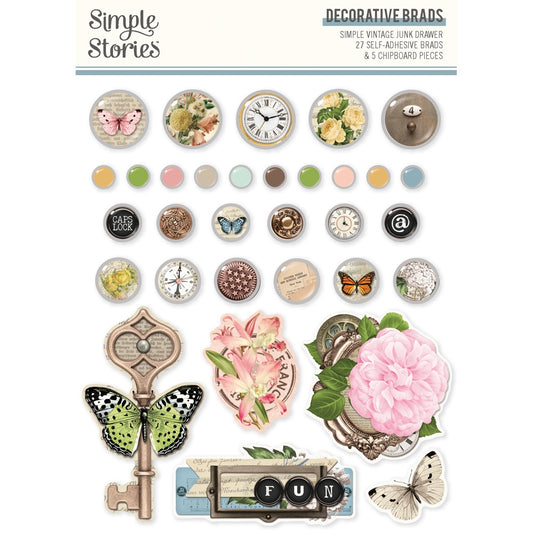 Simple Stories Self Adhesive Decorative Brads - Simple Vintage Junk Drawer